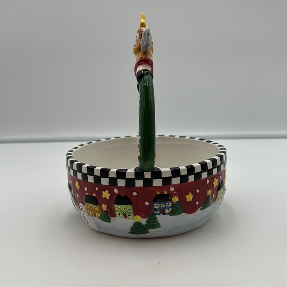 Ceramic Christmas Angel Basket Bowl Winter Scene Peace on Earth Palm Tree Co - Picture 2 of 16